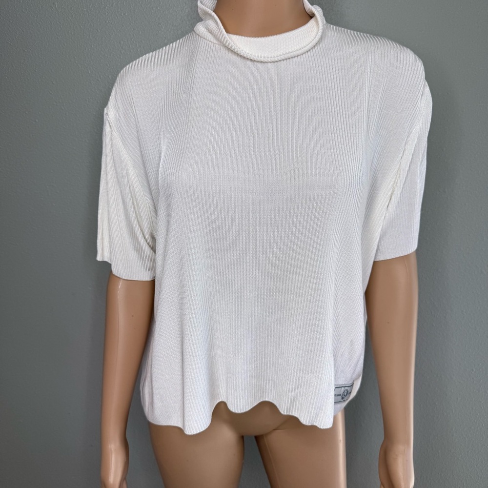 St. John  by Marie Gray short sleeve top blouse Sz M oversized beige off white